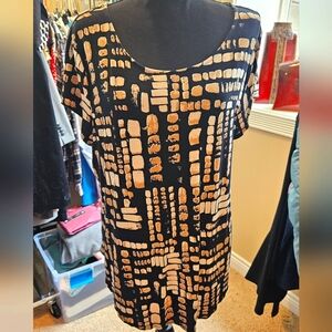 Women's Alfani Black and Tan Geometric Short Sleeve Top Size XL